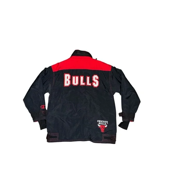 Champion Chicago Bulls VTG Court‎ Jacket Sz Large Basketball Zip Black Red Y2K